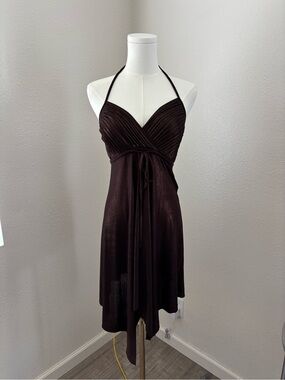 Kirin. Kirin Brown Shimmer Halter Mini Dress (S)
